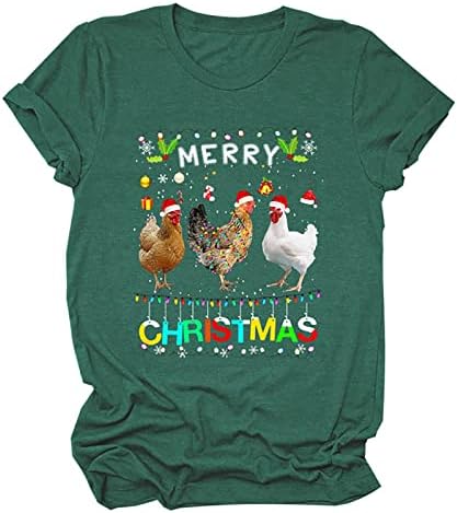 Забавни Коледни Ризи за Жени, Забавни Тениски с Изображение на Петел, Летни Блузи с Кръгло Деколте и Къс Ръкав, Новост, Празнична Блуза