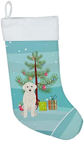 Caroline's Treasures WDK3012CS Doodle Cream 2 Коледни Чорапи, чорапи за окачване на камината, Коледен Сезон, декорация за Партита, Семейни