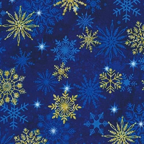 Стоунхендж Коледна радост Сини снежинки 42x43 памучен плат Northcott