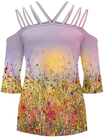 Есен и Лято в памучна Блуза, Риза за Дами на Модни Дамски Дрехи с Къс Ръкав и Кръгло Деколте Графична Блуза за Почивка 71 71